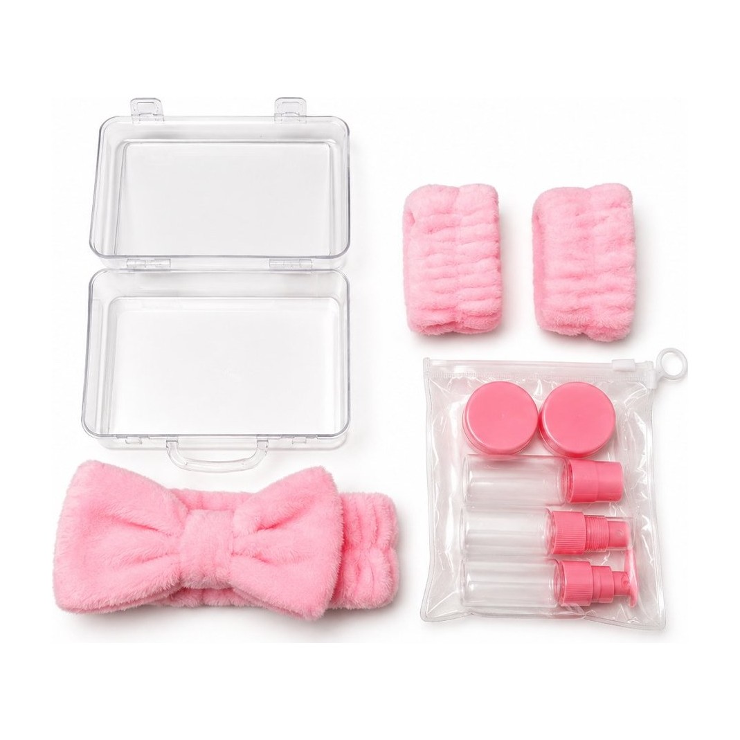 Kit spa rosa: diadema y muñequeras con estuche